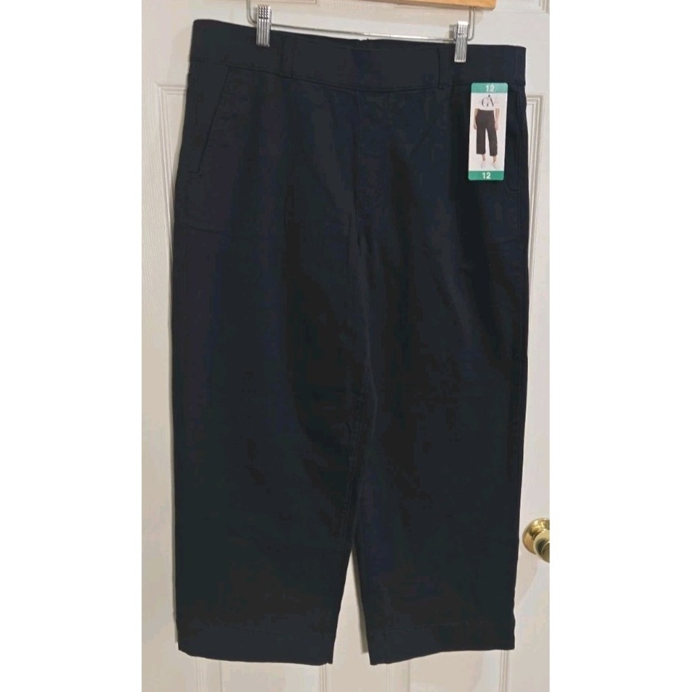 Gloria Vanderbilt Womens Pants 12 Wide Leg CROP Pull On Navy Blue NEW
